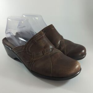 CLARKS BROWN LEATHER Backless Clogs WOMENS SZ 9.5 Shoes